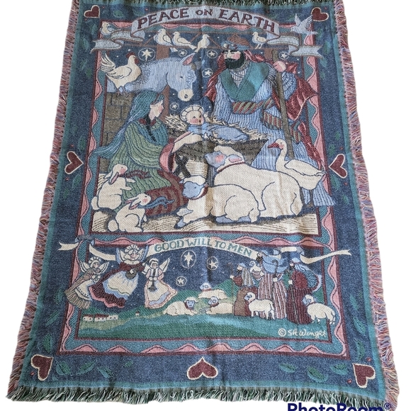 Goodwin Weavers Other - Goodwin Weavers Pink Blue Peace on Earth Tapestry Throw Blanket Afghan Fringe